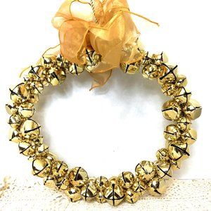 Door Bell Wreath Gold Jingle Bells Gold Bow